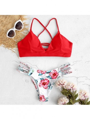 Sets Women's Bikini Sets Cut Flower Two Piece Swimsuit Pushups Swimwear Beachwear - 3 - Red - C1196EM6LLX $16.45