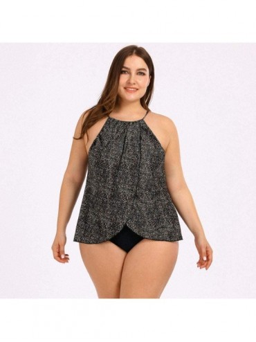 Tankinis Plus Size Swimsuits for Women - Flounce Print Halter Two Piece Swimdress Irregular Hem Tankini Bikini Set Bathing Su...