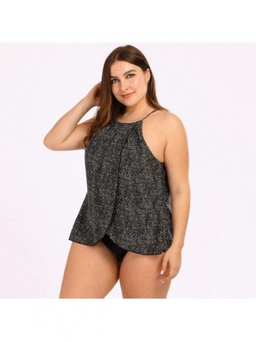 Tankinis Plus Size Swimsuits for Women - Flounce Print Halter Two Piece Swimdress Irregular Hem Tankini Bikini Set Bathing Su...