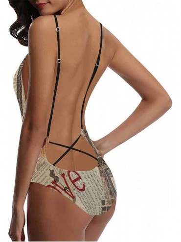 One-Pieces Eiffel Tower in Paris France V-Neck Women Lacing Backless One-Piece Swimsuit Bathing Suit XS-3XL - Design 8 - CW18...