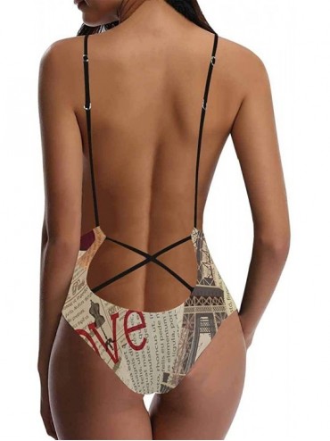 One-Pieces Eiffel Tower in Paris France V-Neck Women Lacing Backless One-Piece Swimsuit Bathing Suit XS-3XL - Design 8 - CW18...