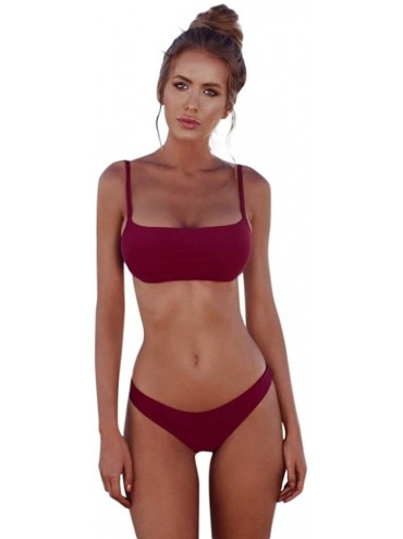 Sets Women Bandeau Swimsuit Bandage Bikini Set Push-Up Swimwear Brazilian Beachwear - Red - CN18D443Z7M $18.79