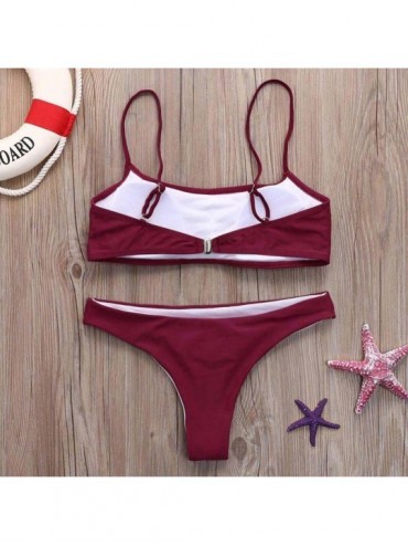Sets Women Bandeau Swimsuit Bandage Bikini Set Push-Up Swimwear Brazilian Beachwear - Red - CN18D443Z7M $8.16