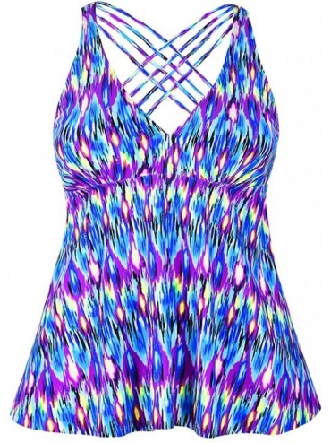 Tankinis Women's Tankini Swimsuits Cross Back Flowy Swim Tops Modest Swimwear - Blue Pop Pattern - CK1920NE8AU $42.85