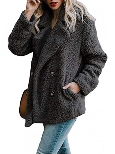 Racing Womens Coat Casual Fleece Fuzzy Faux Shearling Zipper Warm Winter Oversized Outwear Jackets Fur Sweaters - Black - CL1...