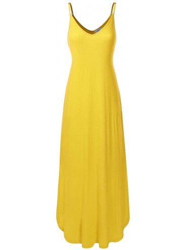 Cover-Ups Women's Casual Loose Fit Long Cami Maxi Dress with Pockets (XS-XXL) - Dbd004_yellow - CQ196XEMXMQ $43.38