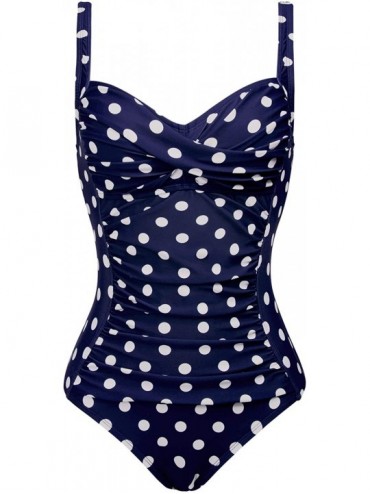 One-Pieces Womens Retro One Piece Swimsuit Tummy Control Slimming Bathing Suit Ruched Swimwear(Size 6 24w) Molded Cups navy D...