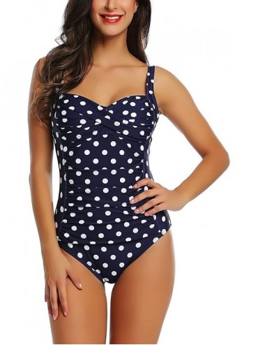 One-Pieces Womens Retro One Piece Swimsuit Tummy Control Slimming Bathing Suit Ruched Swimwear(Size 6 24w) Molded Cups navy D...