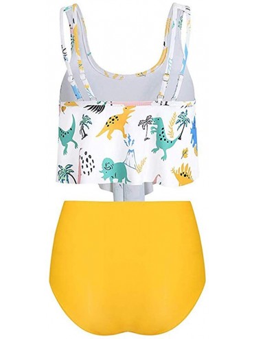 Racing Women Two Pieces Bathing Suits Flounce Ruffled Top with High Waisted Dinosaur Print Bottom Tankini Swimsuits for Women...
