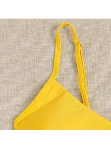 Sets Swimsuits for Women Two Piece 2020 Bathing Suits Solid Top with Floral Bottom Bikini Set - Yellow - C7190LCRAWZ $13.25