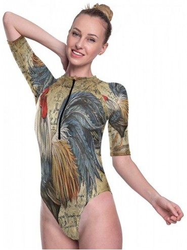 Rash Guards Womens Zip Up Printed Short Sleeve 1 Piece Rash Guard Swimsuit Awesome Rooster Chicken Swimwear - 3d Print - CL19...