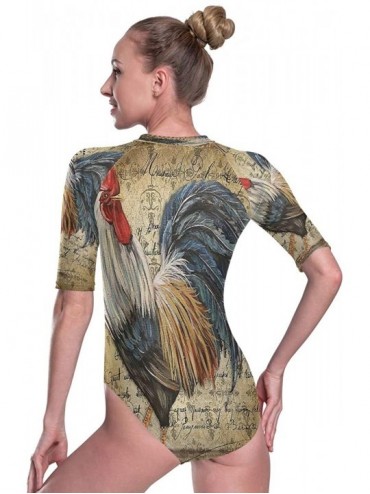 Rash Guards Womens Zip Up Printed Short Sleeve 1 Piece Rash Guard Swimsuit Awesome Rooster Chicken Swimwear - 3d Print - CL19...