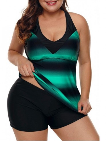 One-Pieces Womens Plus Size Swimsuit Halter Tankini Top and Skort Bottom Set Bathing Suits - Z2-green - C4198UQEI4R $19.76