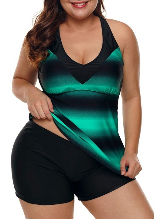 One-Pieces Womens Plus Size Swimsuit Halter Tankini Top and Skort Bottom Set Bathing Suits - Z2-green - C4198UQEI4R $19.76