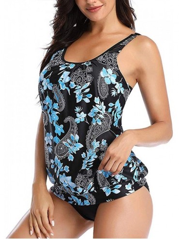 One-Pieces Tankini Swimsuits for Women Plus Size Swimwear Tummy Control Two Piece Bathing Suits - Blue Floral - C4195W9R8Q5 $...