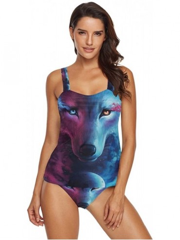 Sets Women 2 Pieces Bikini Sets Star Stripe American Patriotic Flag Halter Swimsuits Swimwear Beachwear Purple Galaxy Wolf - ...