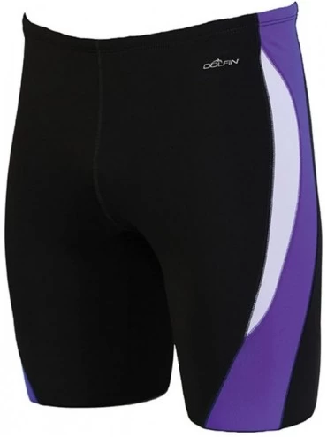 Racing Men's Reliance Colorblock Jammer Swimsuit - Black/Purple/White - CS11YDDBUNN $86.79