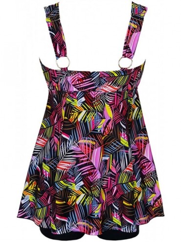 Tankinis Women's Plus Size Swimwear Tankini Swimdress Two Piece Bathing Suit Tummy Control Swimsuit - Colored Leaf - C318X2EI...