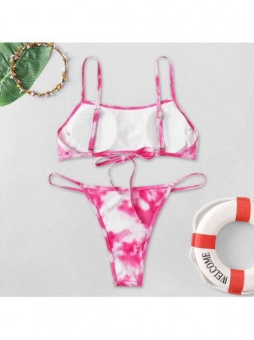 Sets Women's Tie Dye Swimsuit Boho Two Piece High Waist Colorful Bandeau Bikini Set Swimwear Bathing Suit - A-pink - C41902UM...