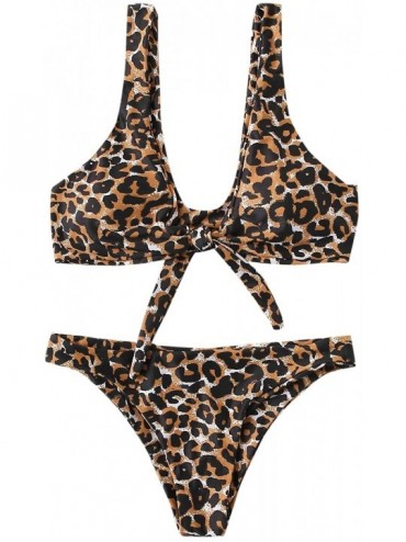 Sets Women's Sexy Bikini Swimsuit Tie Knot Front Leopard Print Swimwear Set - Leoprad1 - C81985QRITQ $42.07