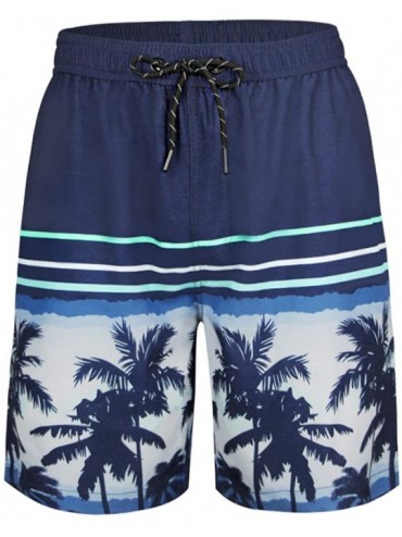 Board Shorts Mens Printed Swim Trunks Beach Shorts with Drawstring - Palm Tree-navy - CS195TDYRTQ $34.79