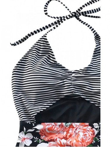 One-Pieces Women's Secret Fragrance Print Halter One-Piece Swimsuit Beach Swimwear - Stripe Floral - CW18D3T36UW $31.92