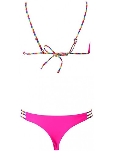 Sets Women Rainbow Coloured Bandage Push-Up Bikini Set - Hot Pink - C1195A7U84X $14.48