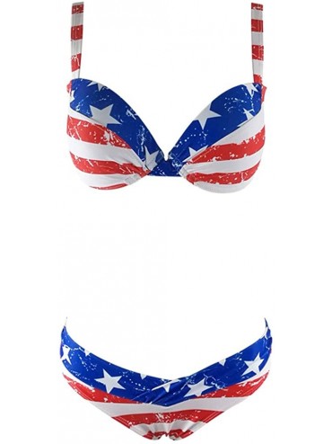 Sets Women American Flag Beachwear Two Pieces Bikini Swimwear Push Up Bra - Blue - CL18S8OLWXL $15.26
