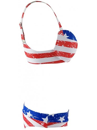 Sets Women American Flag Beachwear Two Pieces Bikini Swimwear Push Up Bra - Blue - CL18S8OLWXL $15.26