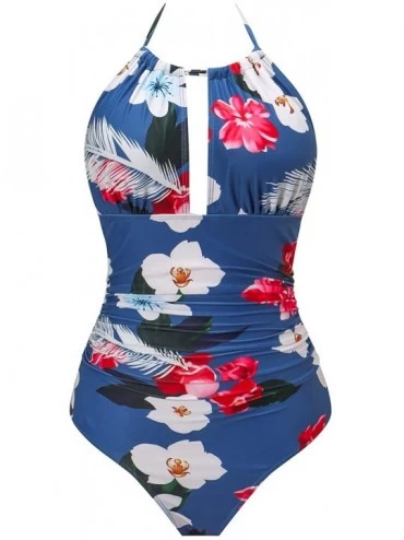 One-Pieces Womens One Piece Swimsuits Tummy Control Swimwear Backless Deep V Neck Halter Monokini Bathing Suits - Flower-11 -...