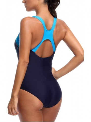 One-Pieces Women One Piece Athletic Swimsuit Racerback Bathing Suit Sports Swimwear - Deep Blue - CD18C0S33RA $17.90