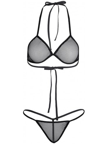Sets Women's Fishnet Triangle Bikini Set 2pcs See-Through Swimwear - Black - CF189INLS92 $32.15