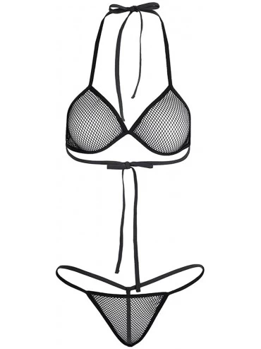 Sets Women's Fishnet Triangle Bikini Set 2pcs See-Through Swimwear - Black - CF189INLS92 $29.82