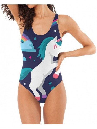 One-Pieces Womens Swimsuits Elephant Flamingo Lion Art One Piece Tankini Girls Monokini - Cute Rainbow Unicorn - CL18SGGWMYL ...