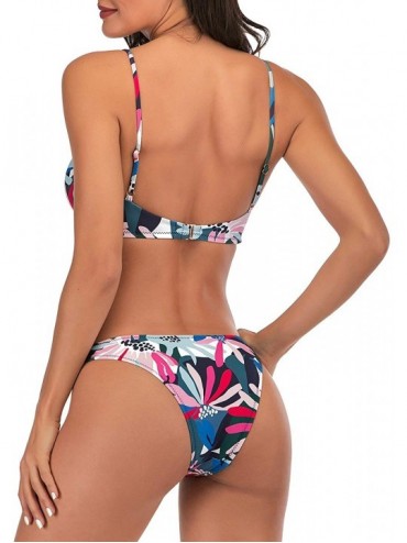 Sets Women's Two Piece High Cut Push Up Bikini Swimsuit Scoop Neck Adjustable Straps Bathing Suits - Multi1 - CW198O37DLL $25.04