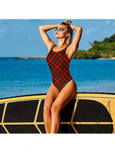 Racing Women's Classic One-Piece Swimsuit Beach Swimwear Bathing Suit(Black Weasel Pattern) - Black Red Tartan - C118Y0N7WDN ...