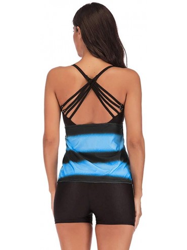 Sets Women's Swimsuit Tankini Tummy Control Swimwear Tank Top with Boyshorts Two Piece Bathing Suit - Blue - CL196IN7L8W $13.66