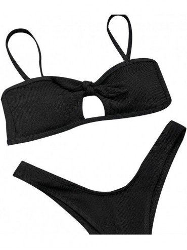 Sets Women's Strapless Cut Out Bandeau Top Swimsuits High Cut Brazilian Top Thong Bottom Swimwear - Black - C518RWCSCA7 $14.72