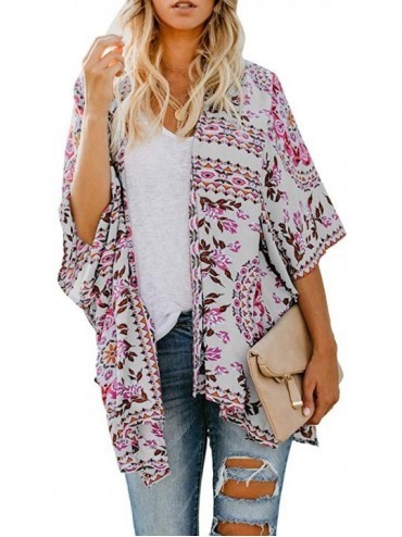 Cover-Ups Floral Cover Up Cardigan Loose Kimono for Women Casual Tops Blouse Capes - White 05 - C519684G5L2 $26.28