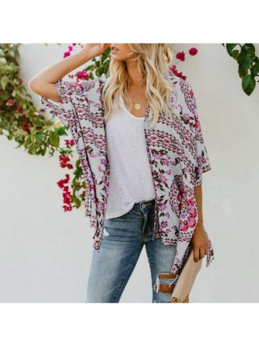 Cover-Ups Floral Cover Up Cardigan Loose Kimono for Women Casual Tops Blouse Capes - White 05 - C519684G5L2 $16.12