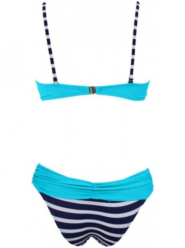 Sets 2020 Women Color Block Bikini Swimsuit Two Pieces Swimwear Push up Bathing Suit - Blue - C218RYXE9KN $25.10