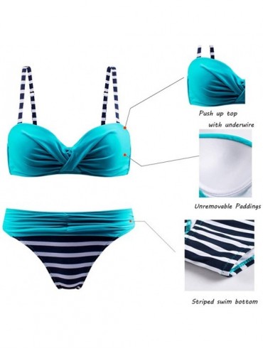 Sets 2020 Women Color Block Bikini Swimsuit Two Pieces Swimwear Push up Bathing Suit - Blue - C218RYXE9KN $25.10