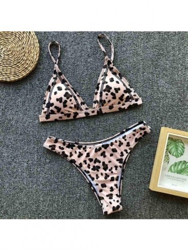 Sets Leopard Print Bikini Swimsuit Women Push-Up Pad Swimwear Bathing Beachwear Set - Brown - CH18NCHUNAA $11.65