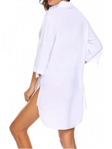 Cover-Ups Women's Boyfriend Beach Shirt V-Neck Sexy Bikini Shirt Dress/Swimsuit Cover Up - White - CW18D5W62IW $17.98