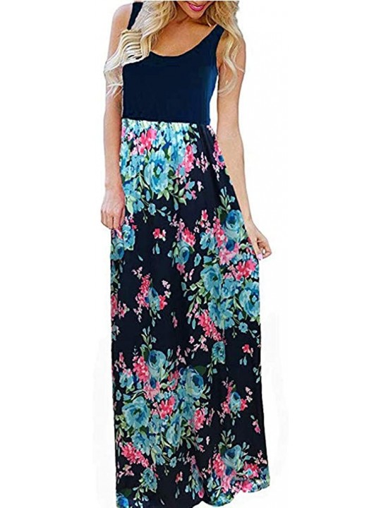 Cover-Ups Dress for Women Casual Womens Summer Boho Sleeveless Floral Print Strappy Dress Beach Cover Up Cami Dresses Navy - ...