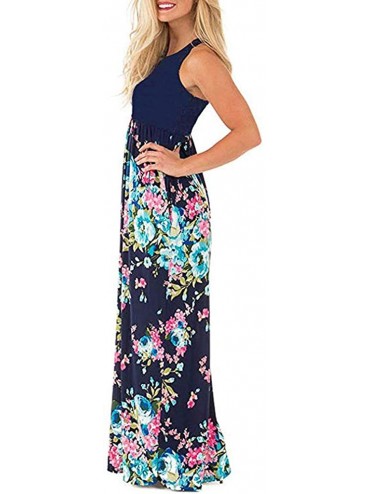 Cover-Ups Dress for Women Casual Womens Summer Boho Sleeveless Floral Print Strappy Dress Beach Cover Up Cami Dresses Navy - ...