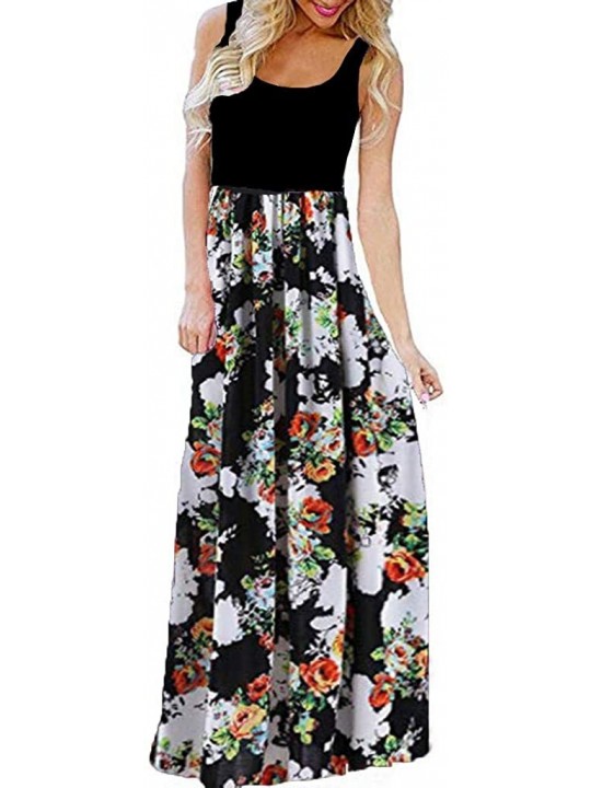 Cover-Ups Women's Long Dress- 2019 New V Neck Sleeveless Summer Floral Print Tank Casual Beach Dress - White3 - CE18RZXL85S $...