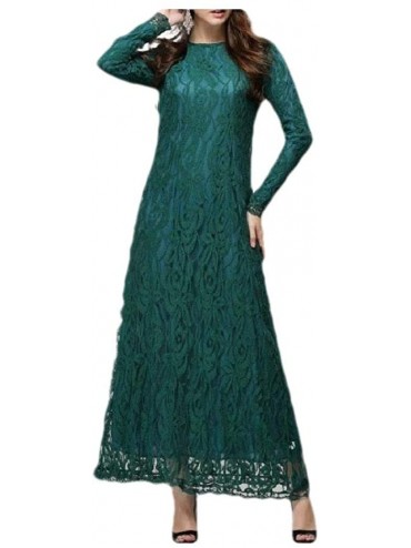 Cover-Ups Women's Solid-Colored Trendy Lace Fitness Muslim Islamic Kaftan Dresses - Green - CG1907ZHNE6 $73.13