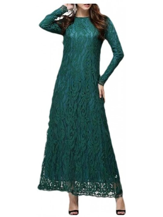 Cover-Ups Women's Solid-Colored Trendy Lace Fitness Muslim Islamic Kaftan Dresses - Green - CG1907ZHNE6 $37.86