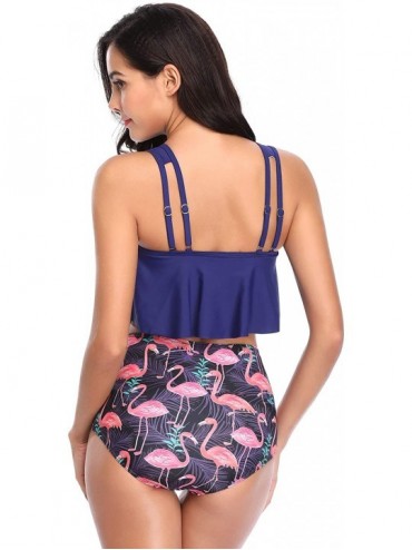 Sets Swimsuit for Women Two Piece Bathing Suit Top Ruffled Racerback High Waisted Tankini - Navy Bird - C318HRRQ427 $12.18